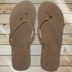 COBIAN - SIZE 8 - Women's Brown Flip Flops Sandals Blue Inner Accent